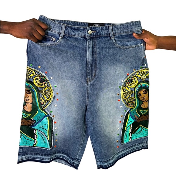 Embroidered Denim Shorts